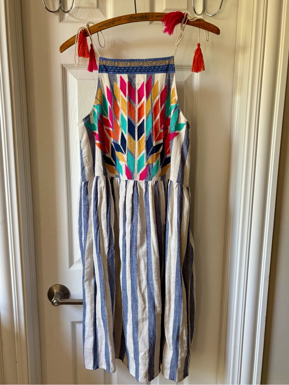 THML Cream Dress with Hot Pink and Orange Tassel Accent